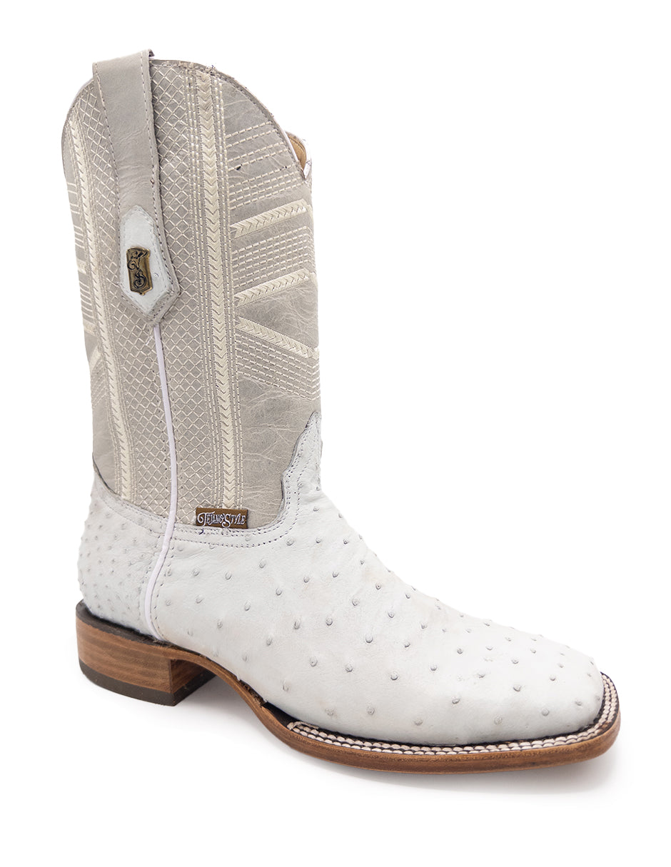 Bota Bulldog Avestruz Blanca Tejano Style Para Caballero