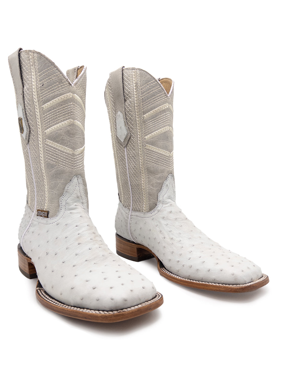 Bota Bulldog Avestruz Blanca Tejano Style Para Caballero