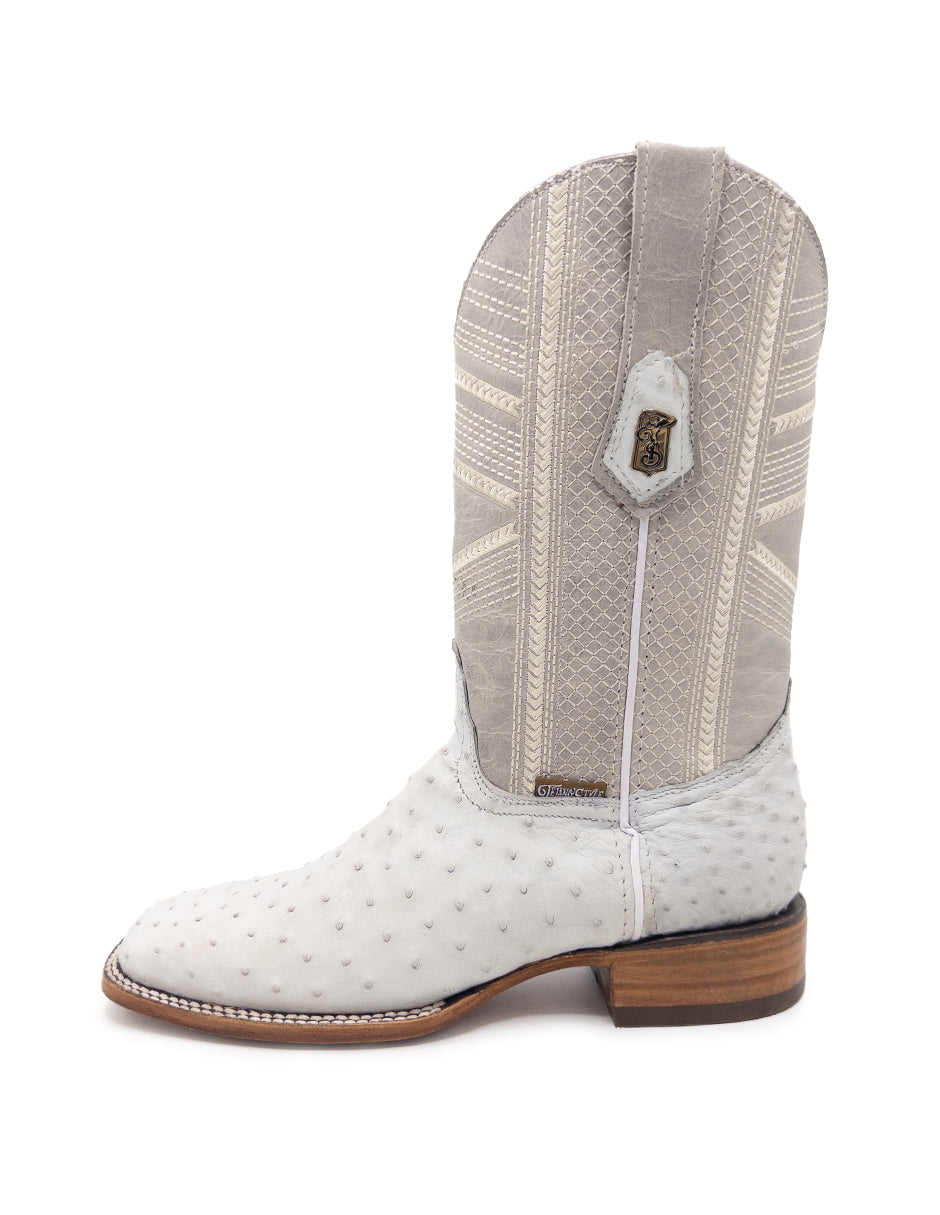Bota Bulldog Avestruz Blanca Tejano Style Para Caballero