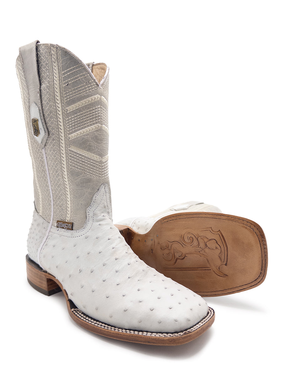 Bota Bulldog Avestruz Blanca Tejano Style Para Caballero
