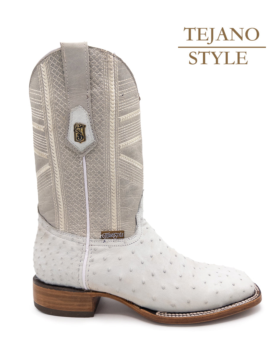 Bota Bulldog Avestruz Blanca Tejano Style Para Caballero