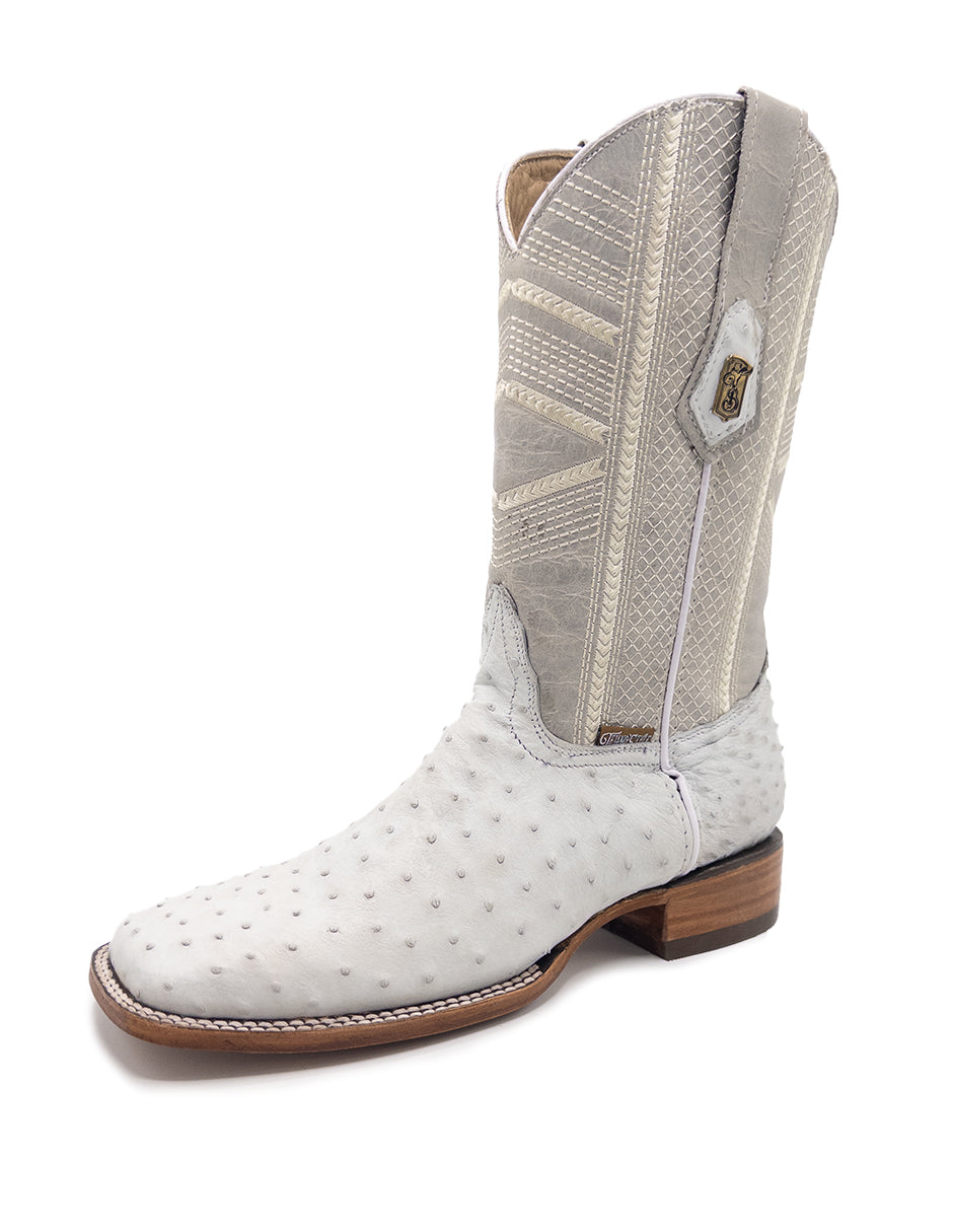Bota Bulldog Avestruz Blanca Tejano Style Para Caballero
